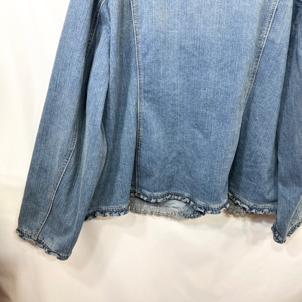 Cato Plus Size 22/24W Denim Jacket Jean Ruffle Blue Feminine Artsy Fall Chic F - Picture 8 of 11